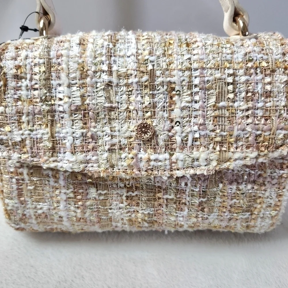 LC Lauren Conrad Dalton Tweed Rose Gold Mini Handbag Crossbody Bag Purse